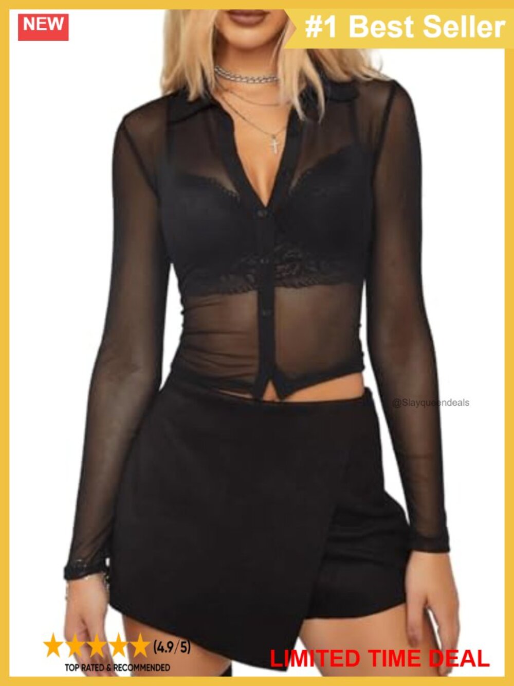 Women's Sheer Mesh Button Down Crop Top Long Sleeve Blouse
